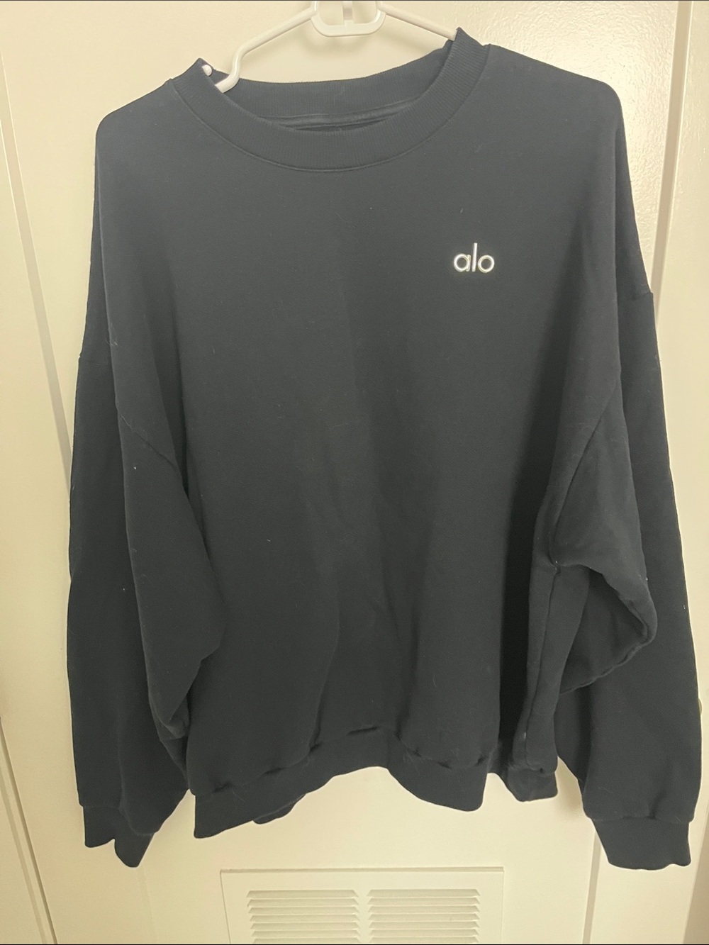 ALO Yoga Men's Navy Crewneck Sweatshirt with White Logo